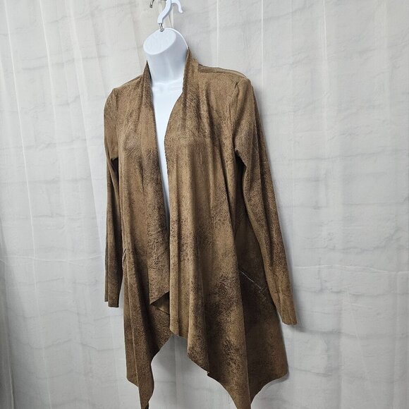 Zara Brown Faux Soft Leather Open Waterfall Boho Western Jacket XS - Picture 6 of 13